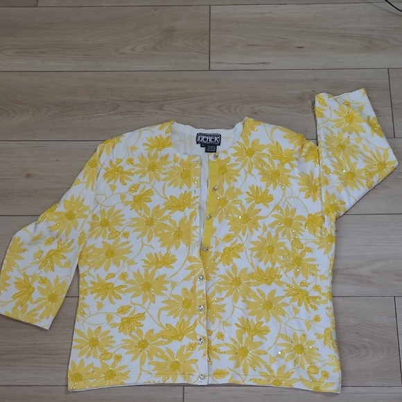 berek Sweaters - Berer2 By Takako Sakin Beaded Sequin Yellow Floral Cardigan XL